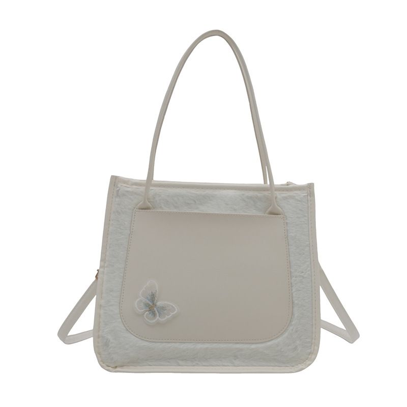 Tote Bags shoulder bag  Butterfly  decorative Mariposa Tote PU leather with Fluffy bag
