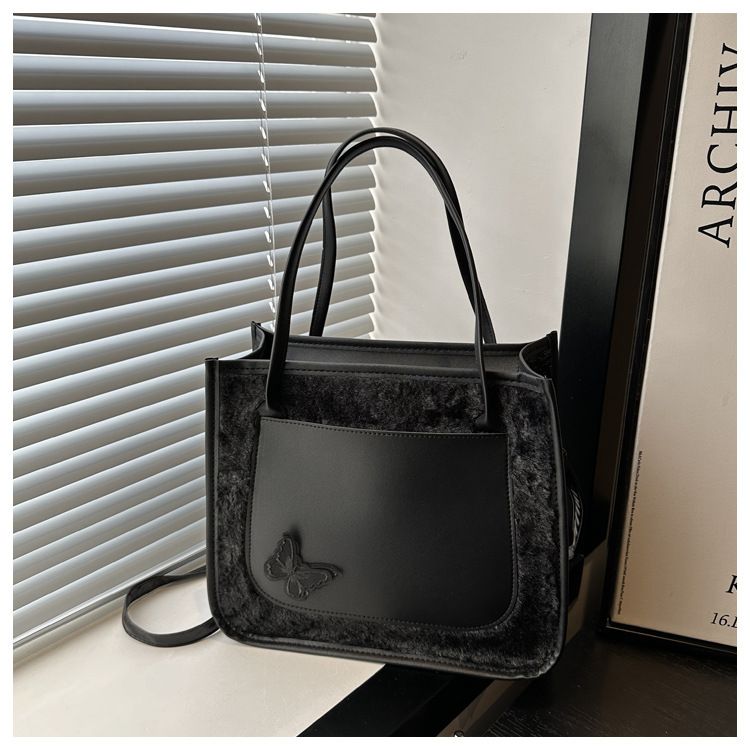 Tote Bags shoulder bag  Butterfly  decorative Mariposa Tote PU leather with Fluffy bag