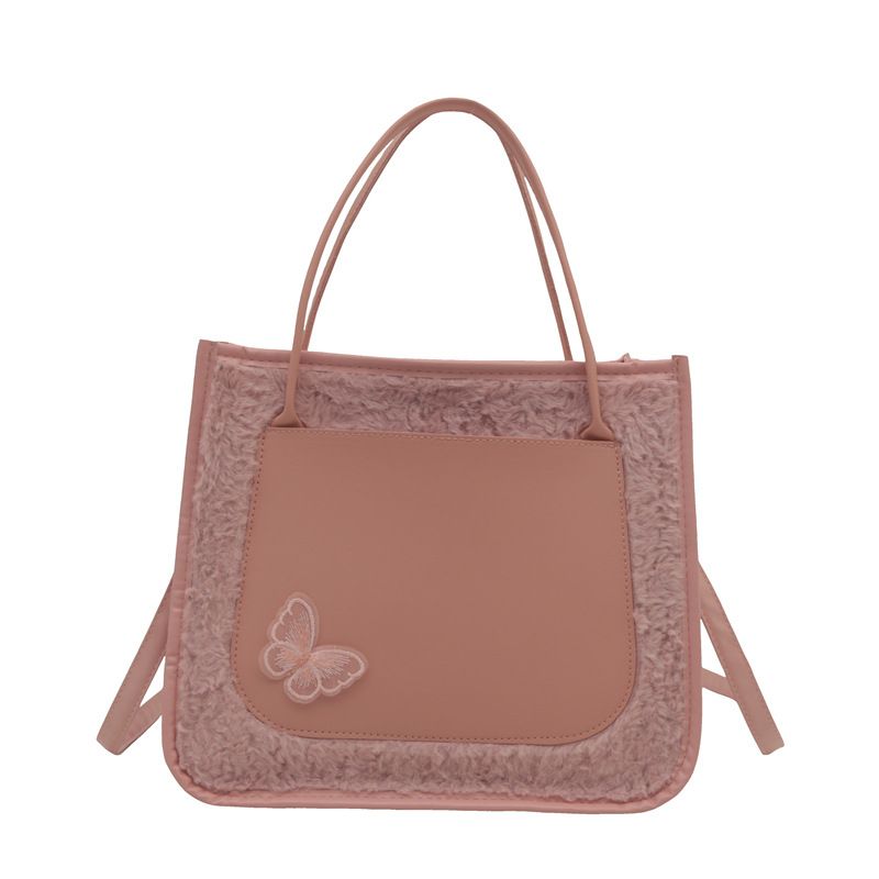 Tote Bags shoulder bag  Butterfly  decorative Mariposa Tote PU leather with Fluffy bag