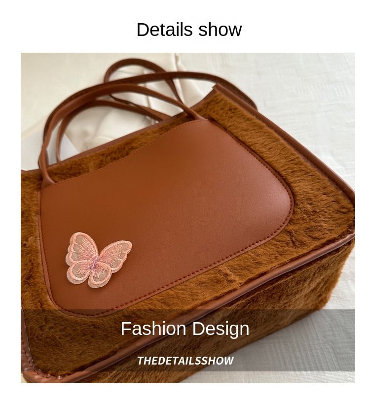 Tote Bags shoulder bag  Butterfly  decorative Mariposa Tote PU leather with Fluffy bag