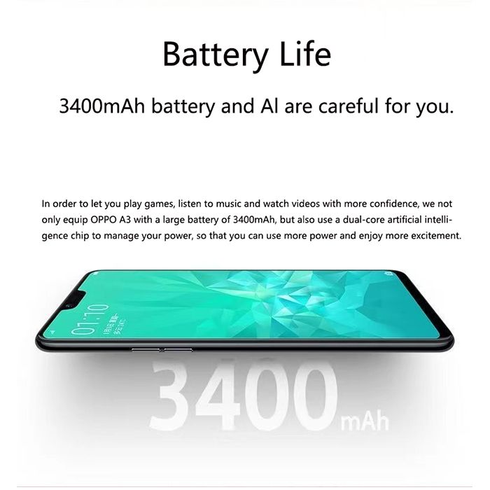 Refurbished Phones OPPO A3 128GB+4GB Ultra-wide Full Screen Eight cores Helio P60 CPU 3500mAh Andriod 10 16PM+8PM camera