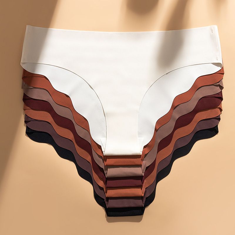 3pcs/lots New non-marking ice silk panties women's cloud ruffled low-waisted large size triangle underpants yoga sports panties