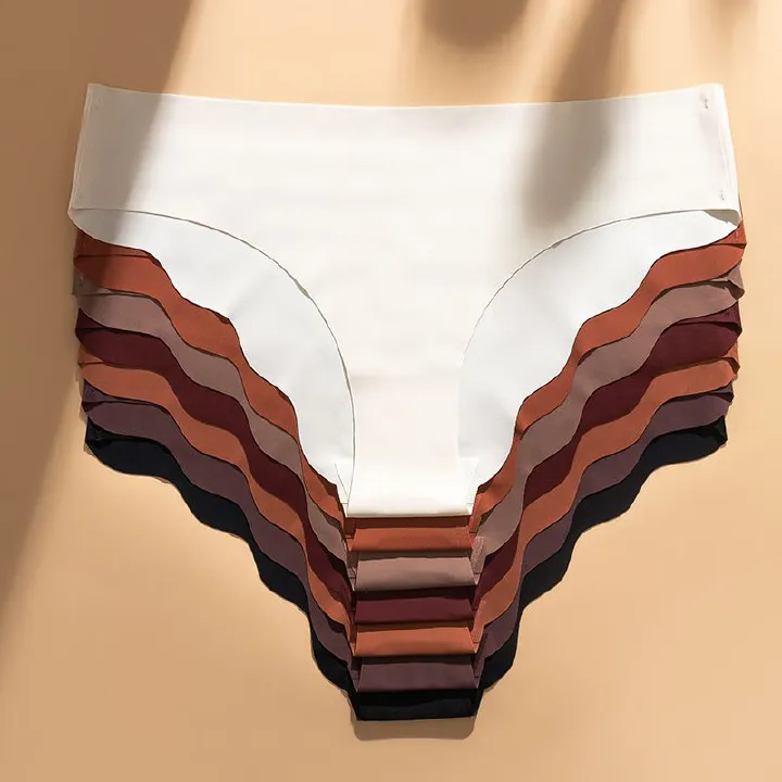 3pcs/lots New non-marking ice silk panties women's cloud ruffled low-waisted large size triangle underpants yoga sports panties