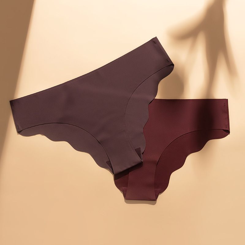 3pcs/lots New non-marking ice silk panties women's cloud ruffled low-waisted large size triangle underpants yoga sports panties