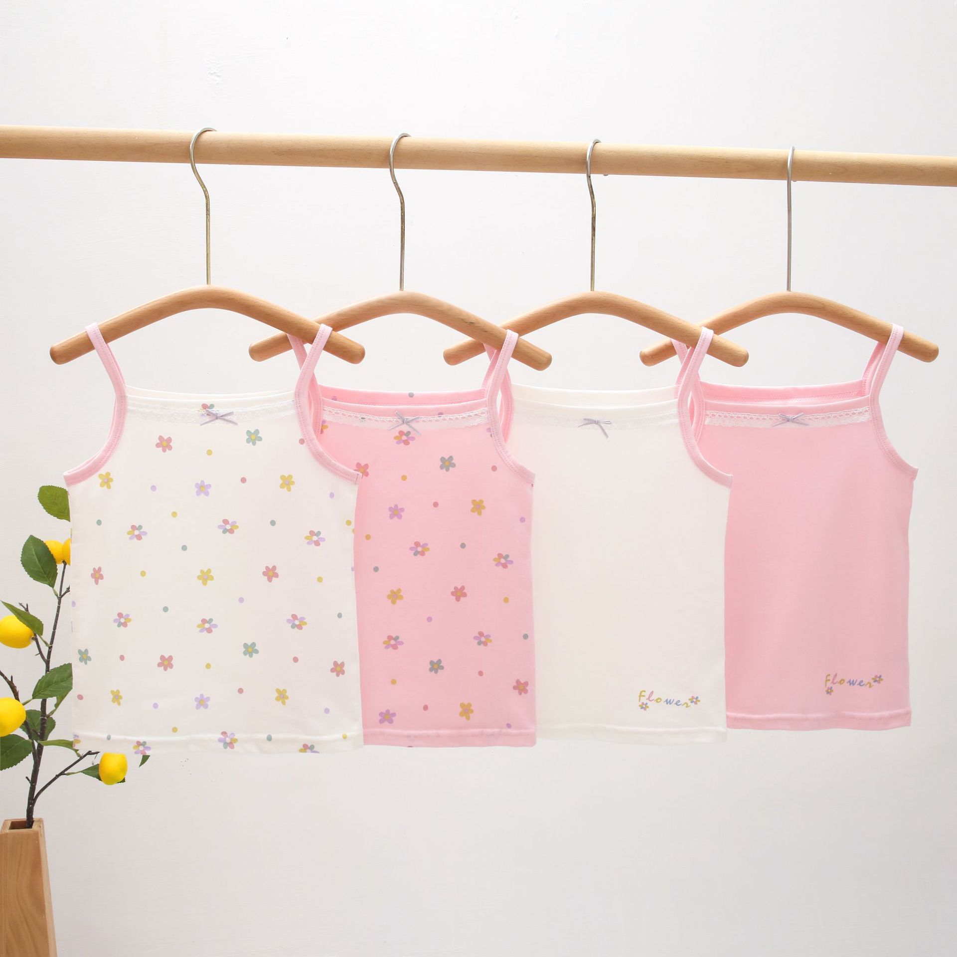 3pcs Girls camisole undershirt children cotton baby within the baby Korean version of the summer in small children bottoming shirt lace small tank tops