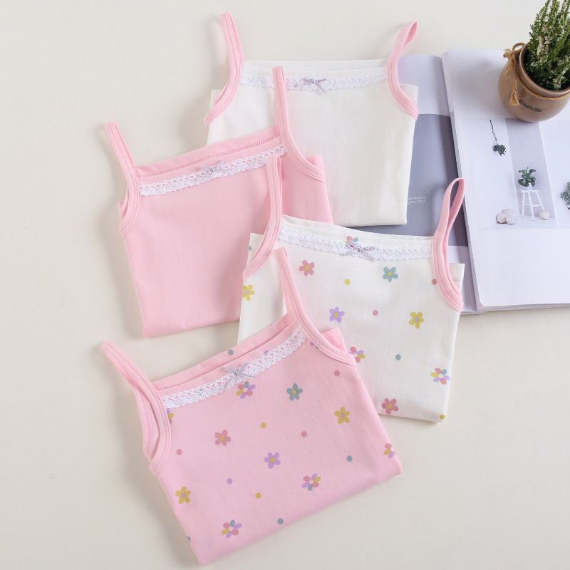 3pcs Girls camisole undershirt children cotton baby within the baby Korean version of the summer in small children bottoming shirt lace small tank tops