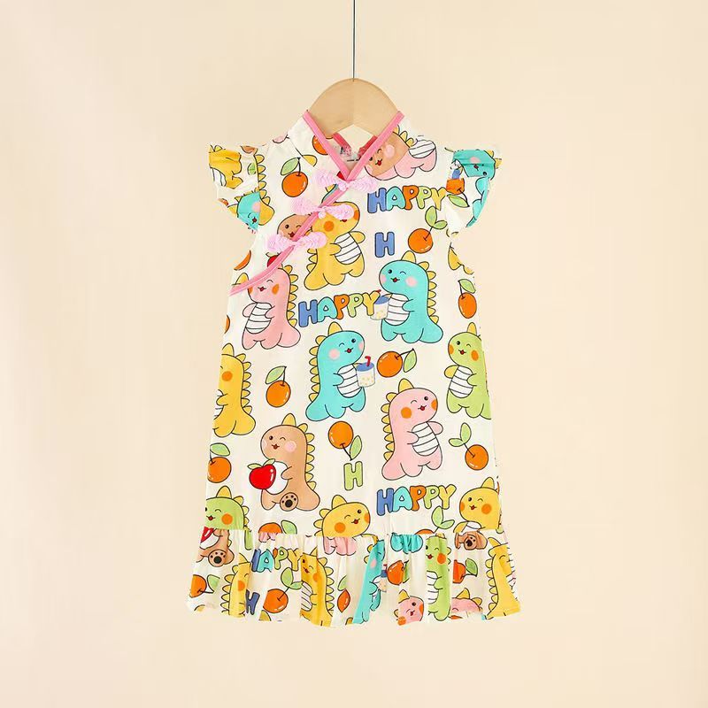 2pcs New cheongsam hanbok burst cotton girls Chinese dress princess tunic small children skirt children summe height for 80-130cm