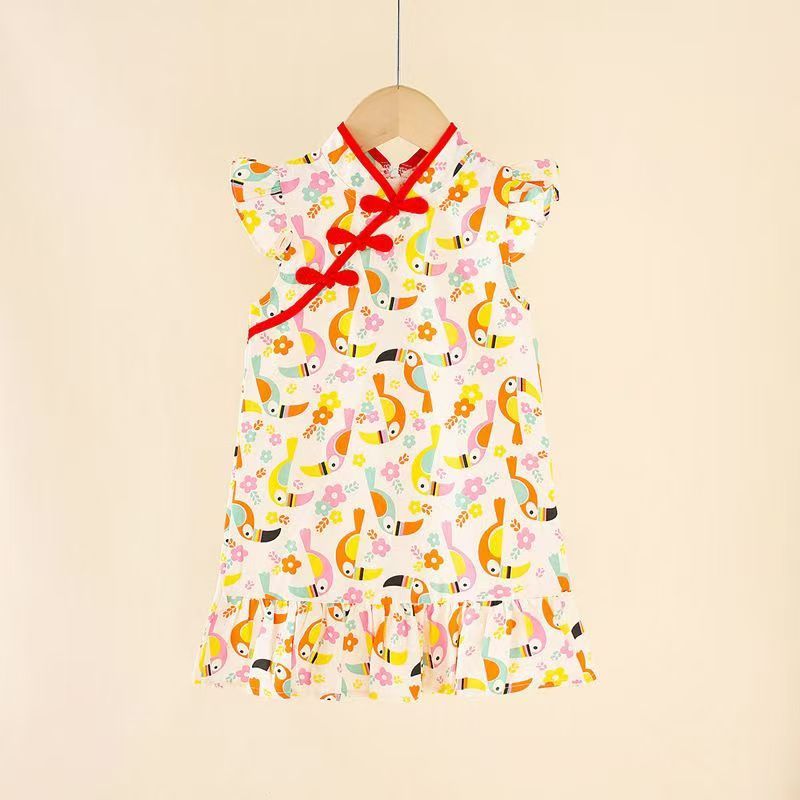 2pcs New cheongsam hanbok burst cotton girls Chinese dress princess tunic small children skirt children summe height for 80-130cm