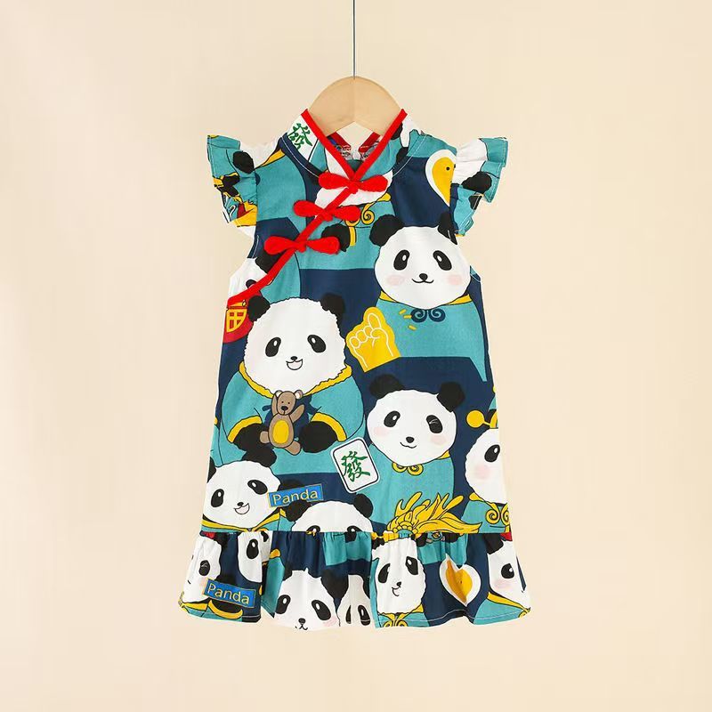 2pcs New cheongsam hanbok burst cotton girls Chinese dress princess tunic small children skirt children summe height for 80-130cm