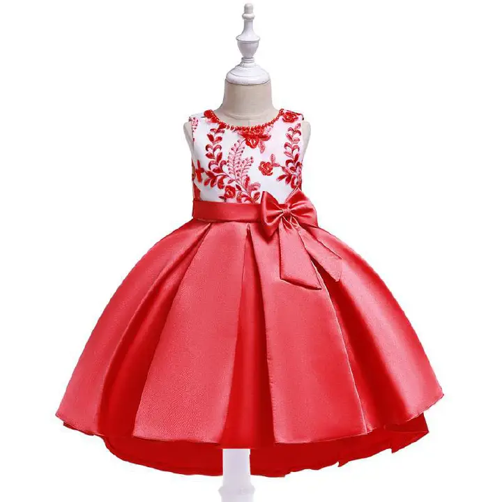 Kids Party Dress Fo Girl Children Costume Bowknot Princess Dresses Vestido Girls Evening Clothes Show Gown Sleeveles 110 120 130 140 150 cm