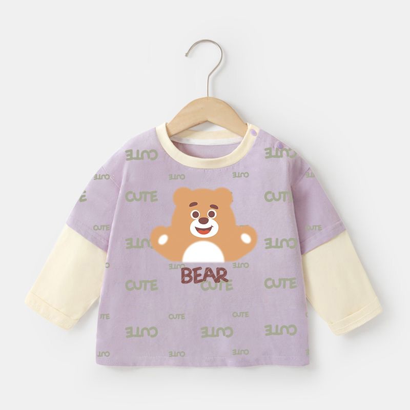 1pcs Cotton spelling sleeve baby clothes fake two pieces long-sleeved T-shirt spring and fall boys and girls baby bottoming shirt children's tops