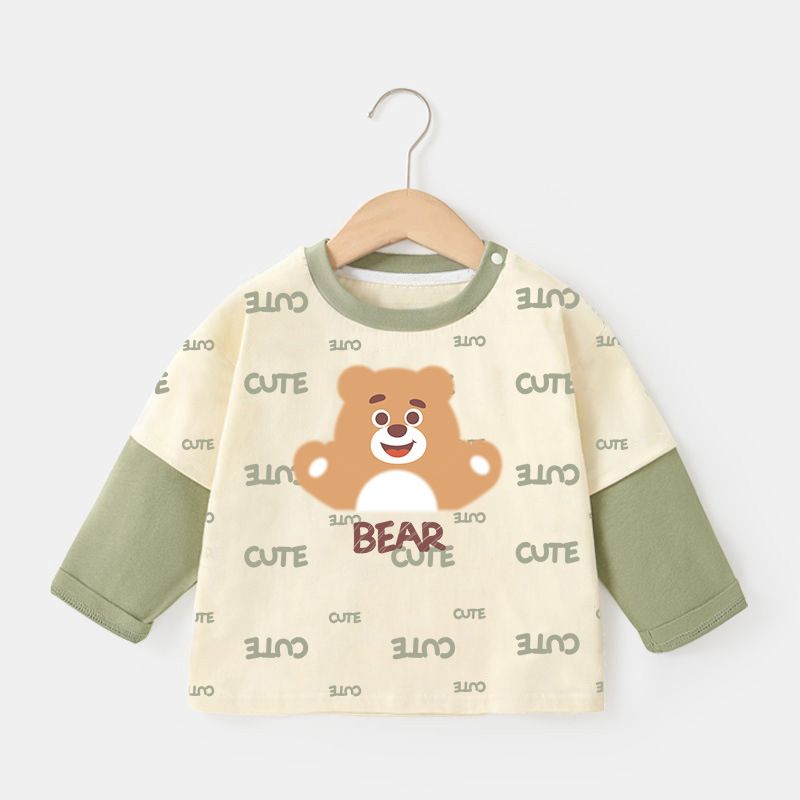 1pcs Cotton spelling sleeve baby clothes fake two pieces long-sleeved T-shirt spring and fall boys and girls baby bottoming shirt children's tops