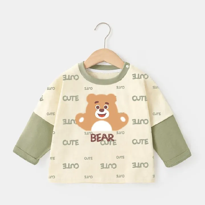 1pcs Cotton spelling sleeve baby clothes fake two pieces long-sleeved T-shirt spring and fall boys and girls baby bottoming shirt children's tops