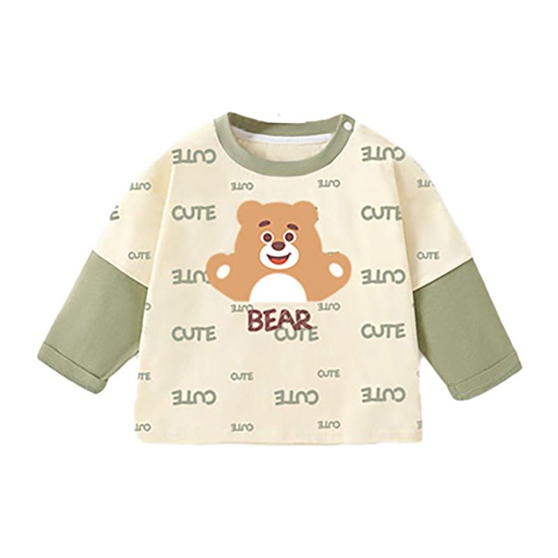 1pcs Cotton spelling sleeve baby clothes fake two pieces long-sleeved T-shirt spring and fall boys and girls baby bottoming shirt children's tops