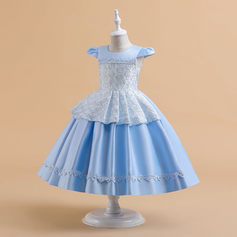 Children's satin fabric middle and large children's celebration dress girl's cute half-sleeve baby dress children's dresses 3years-9years