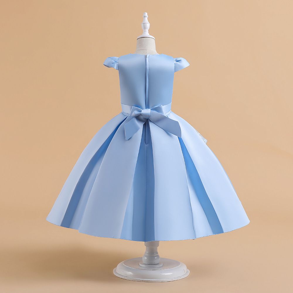 Children's satin fabric middle and large children's celebration dress girl's cute half-sleeve baby dress children's dresses 3years-9years