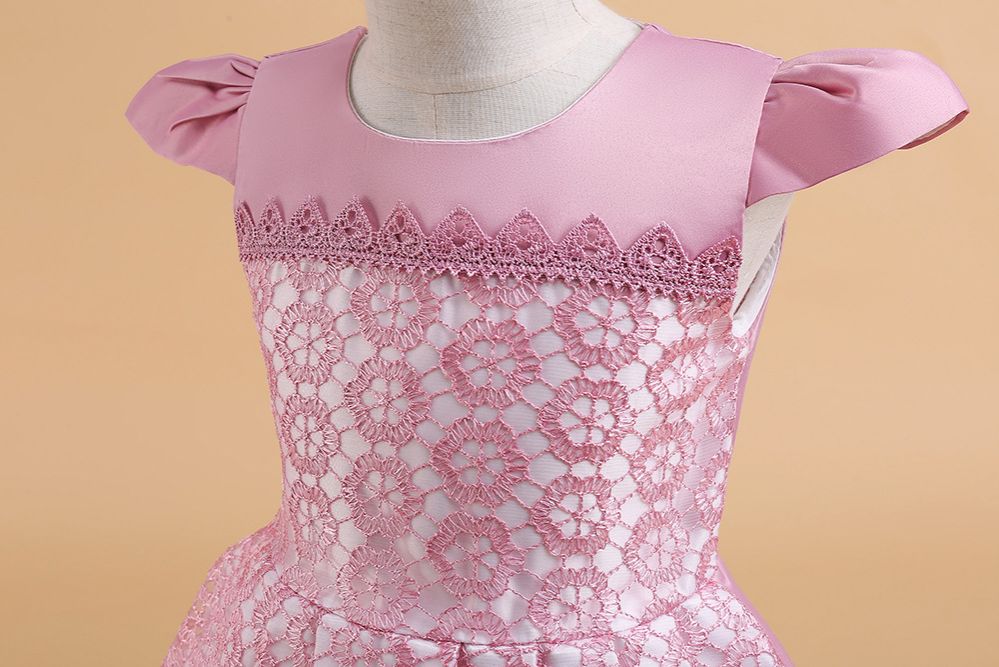 Children's satin fabric middle and large children's celebration dress girl's cute half-sleeve baby dress children's dresses 3years-9years