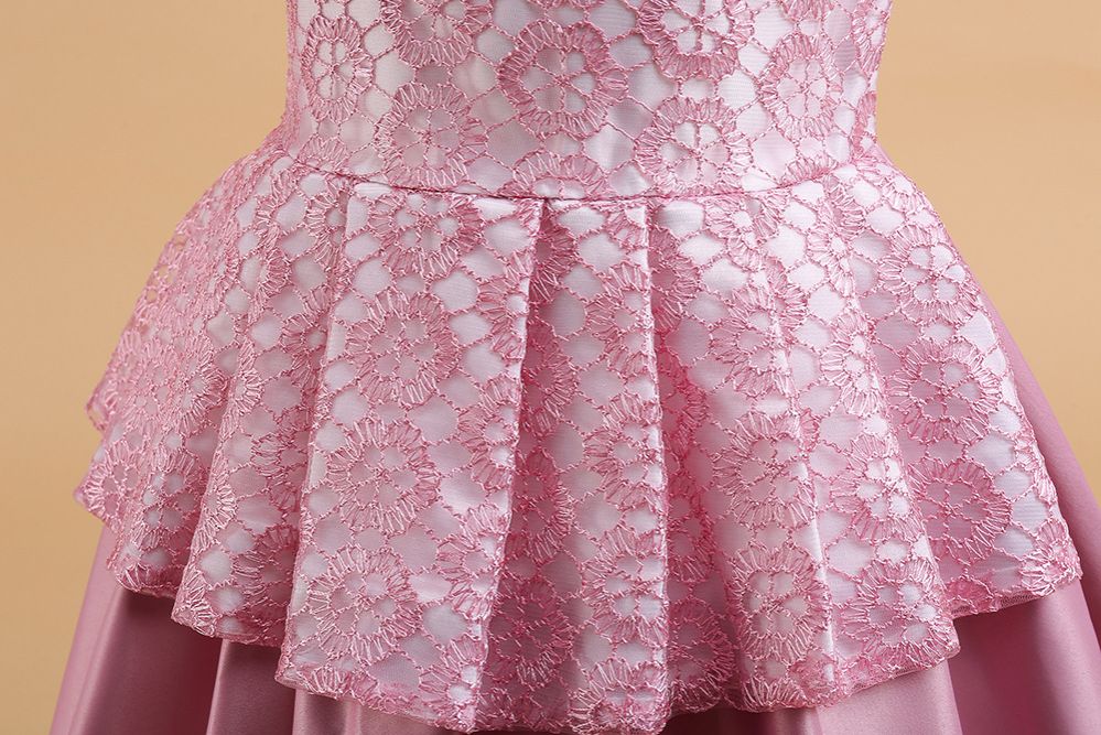 Children's satin fabric middle and large children's celebration dress girl's cute half-sleeve baby dress children's dresses 3years-9years