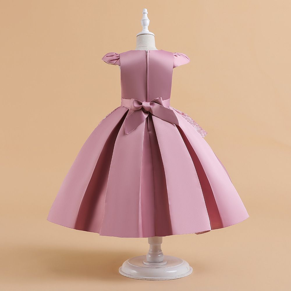 Children's satin fabric middle and large children's celebration dress girl's cute half-sleeve baby dress children's dresses 3years-9years