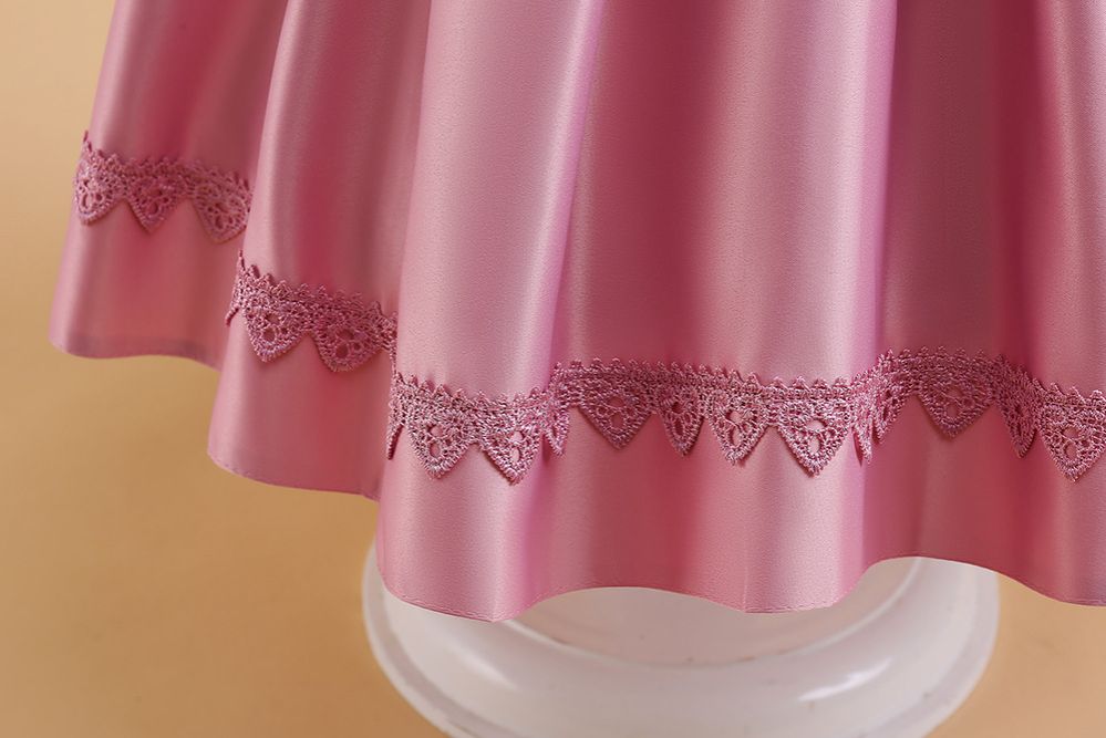 Children's satin fabric middle and large children's celebration dress girl's cute half-sleeve baby dress children's dresses 3years-9years
