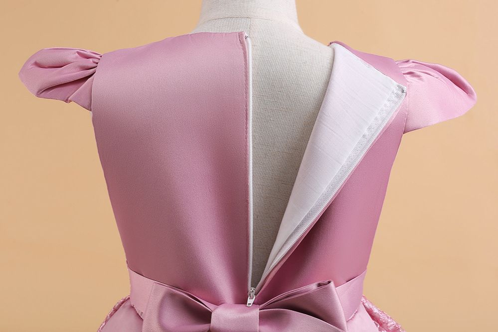 Children's satin fabric middle and large children's celebration dress girl's cute half-sleeve baby dress children's dresses 3years-9years