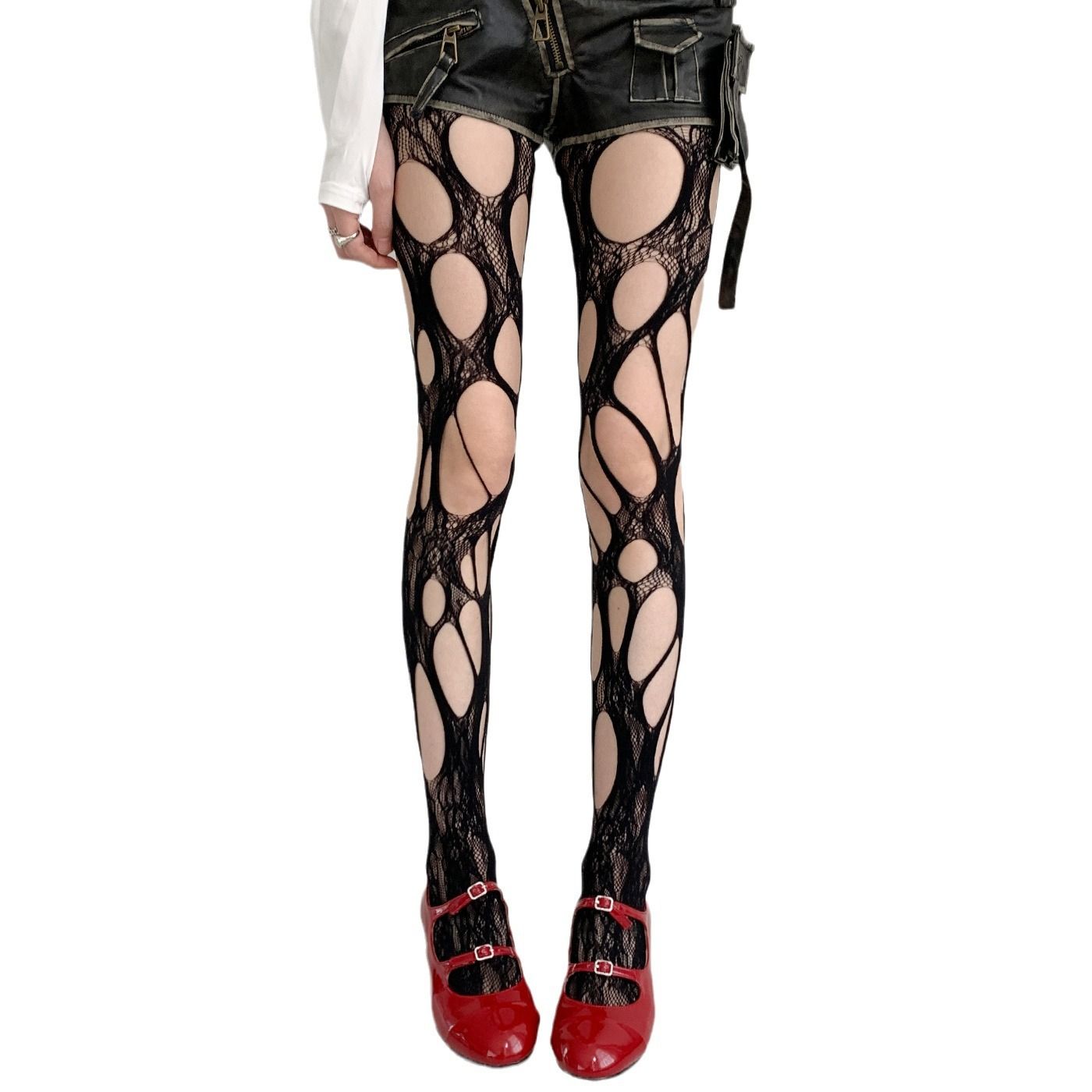 1pcs Spring and summer new Spice girls wispy empty retro pantyhose subculture irregular torn lace fishnet stockings