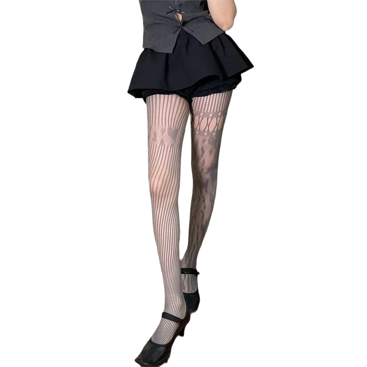 3pcs Sexy hottie pantyhose spring summer thin heart hollow fishnet socks female black stockings asymmetrical mesh socks