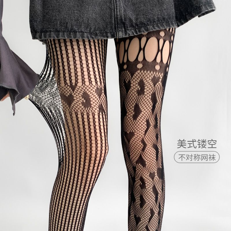 3pcs Sexy hottie pantyhose spring summer thin heart hollow fishnet socks female black stockings asymmetrical mesh socks