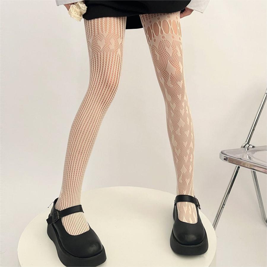 3pcs Sexy hottie pantyhose spring summer thin heart hollow fishnet socks female black stockings asymmetrical mesh socks