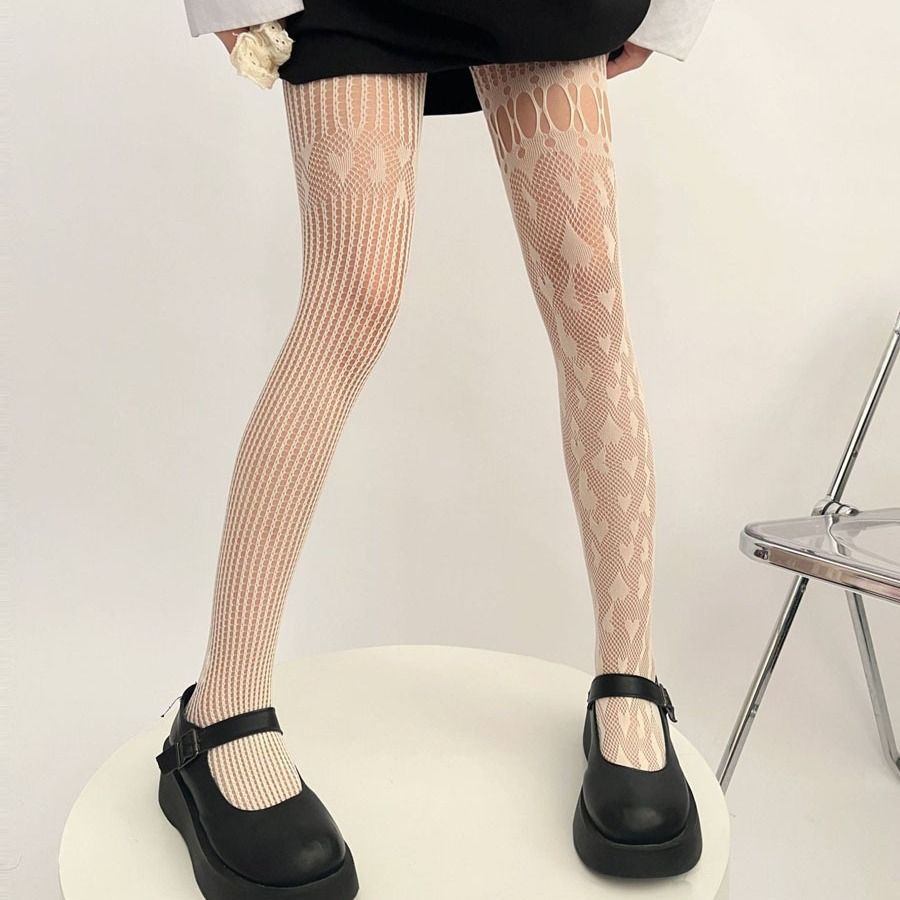 3pcs Sexy hottie pantyhose spring summer thin heart hollow fishnet socks female black stockings asymmetrical mesh socks