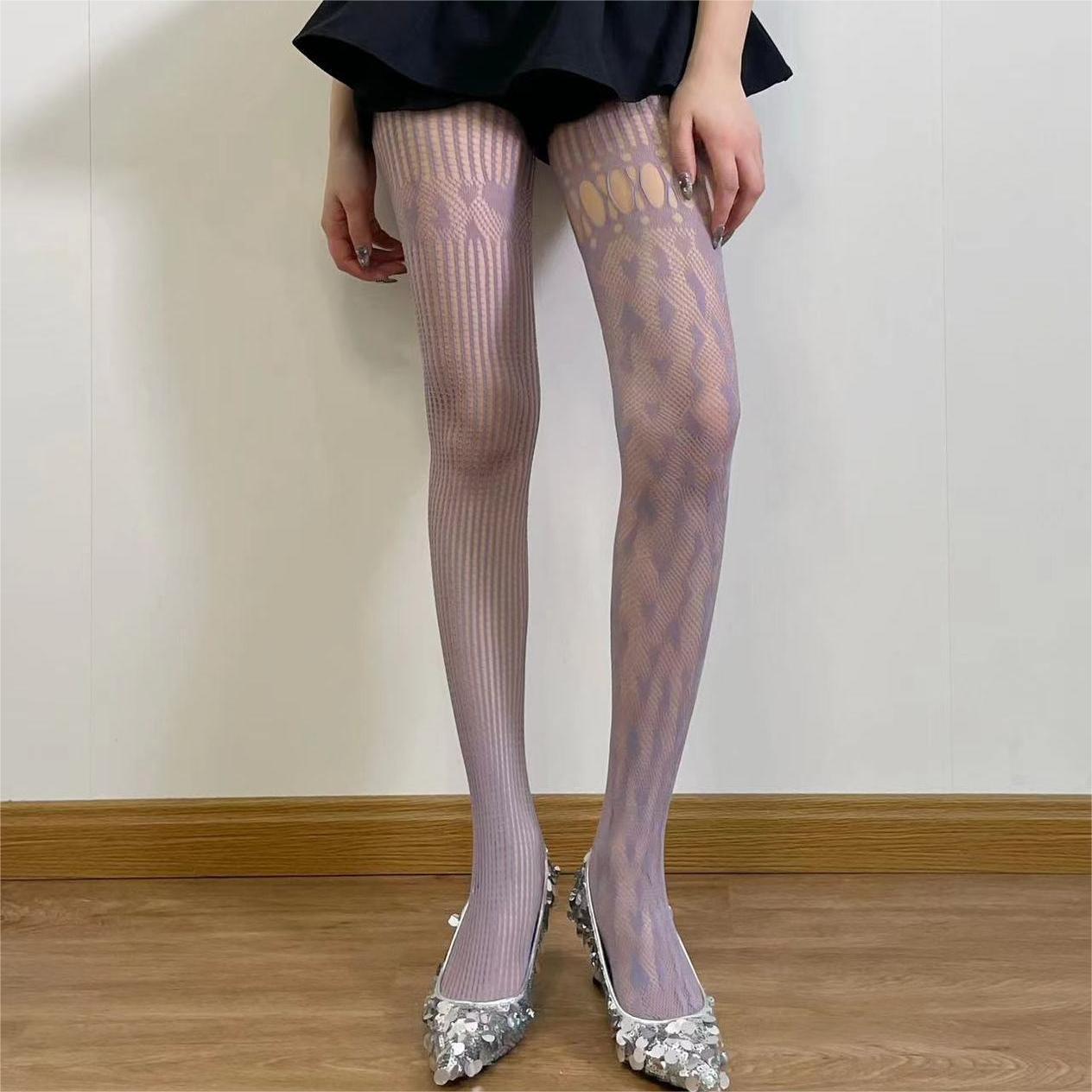 3pcs Sexy hottie pantyhose spring summer thin heart hollow fishnet socks female black stockings asymmetrical mesh socks