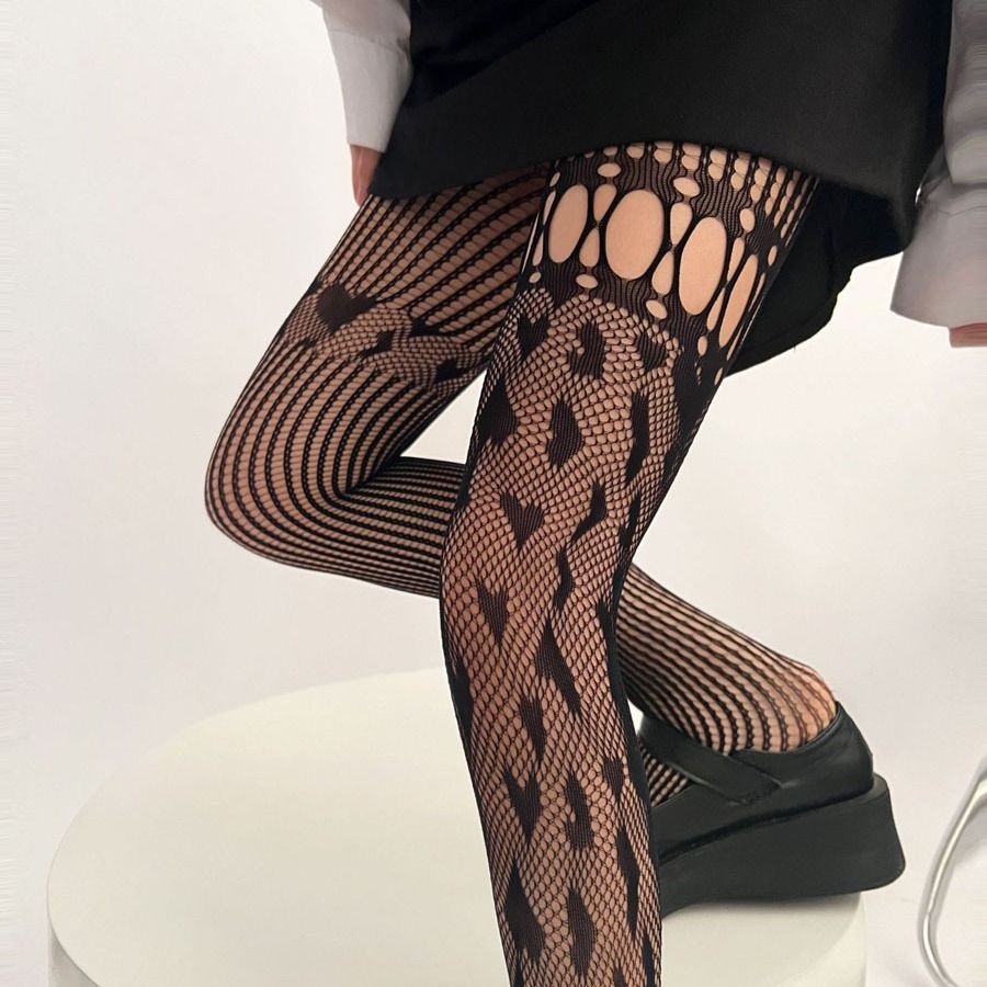 3pcs Sexy hottie pantyhose spring summer thin heart hollow fishnet socks female black stockings asymmetrical mesh socks