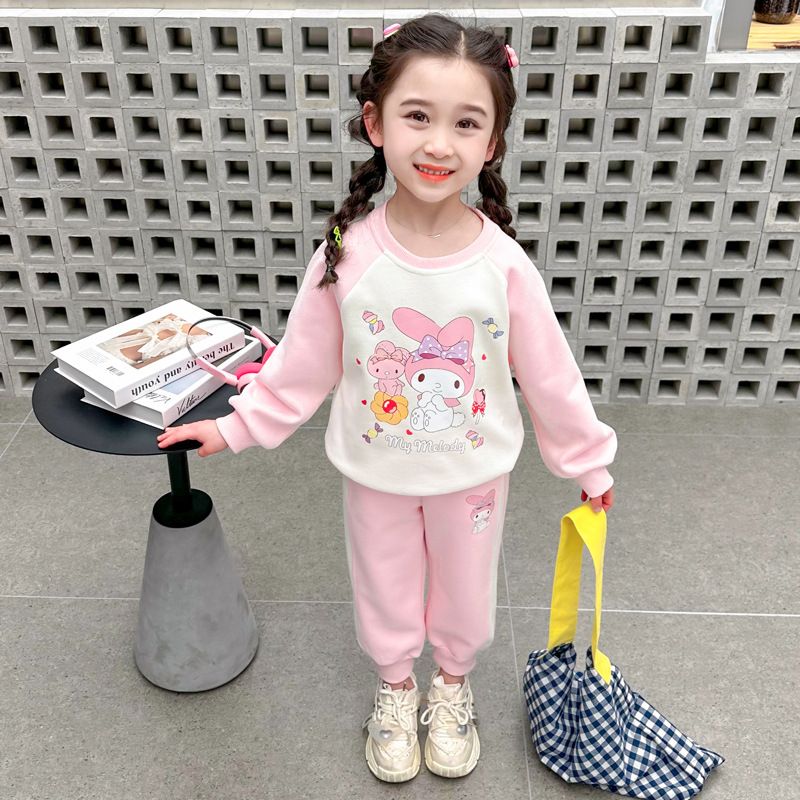 Kids Kuromi Cartoon Cute Print Spring Autumn Cotton 2Pcs Suit Hoodie+Jogging Pants Tracksuits Girls Casual Clothes Set