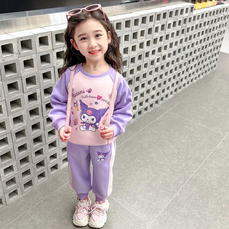 Kids Kuromi Cartoon Cute Print Spring Autumn Cotton 2Pcs Suit Hoodie+Jogging Pants Tracksuits Girls Casual Clothes Set