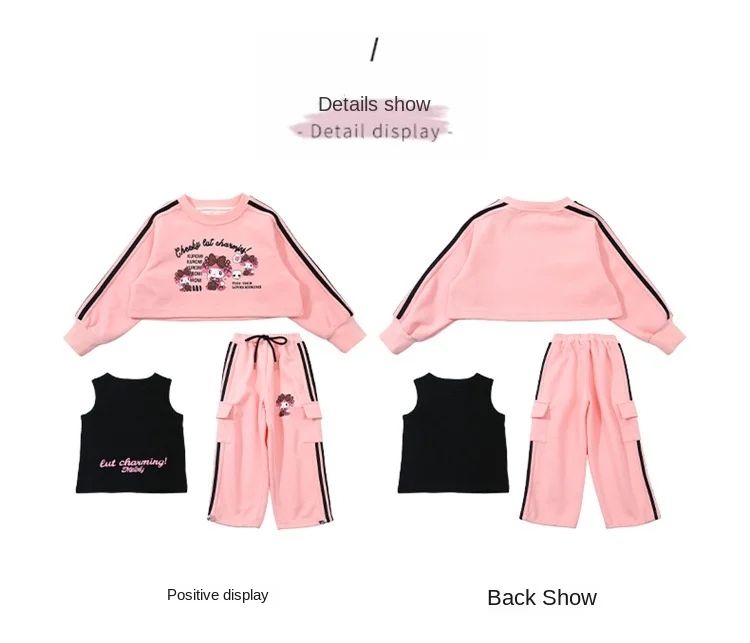 Sanrio Kuromi Cartoon Print Children's Clothing Sets Girls Sweashirt +Sweatpant + Vest 3 Pcs Suit Autumn Kids Tracksuit
