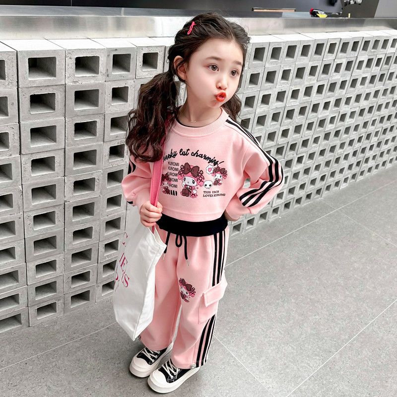Sanrio Kuromi Cartoon Print Children's Clothing Sets Girls Sweashirt +Sweatpant + Vest 3 Pcs Suit Autumn Kids Tracksuit