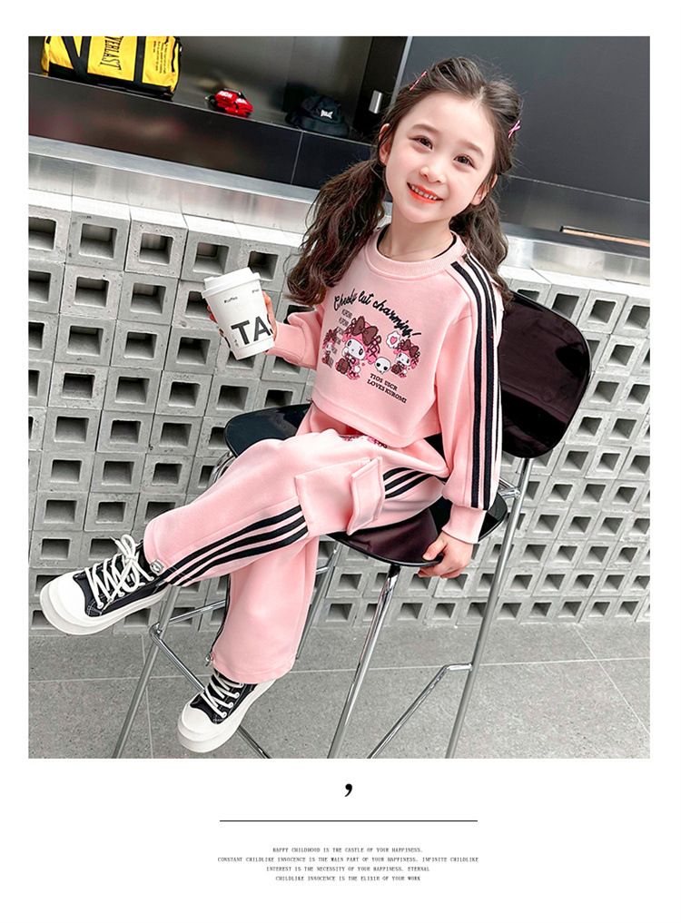 Sanrio Kuromi Cartoon Print Children's Clothing Sets Girls Sweashirt +Sweatpant + Vest 3 Pcs Suit Autumn Kids Tracksuit