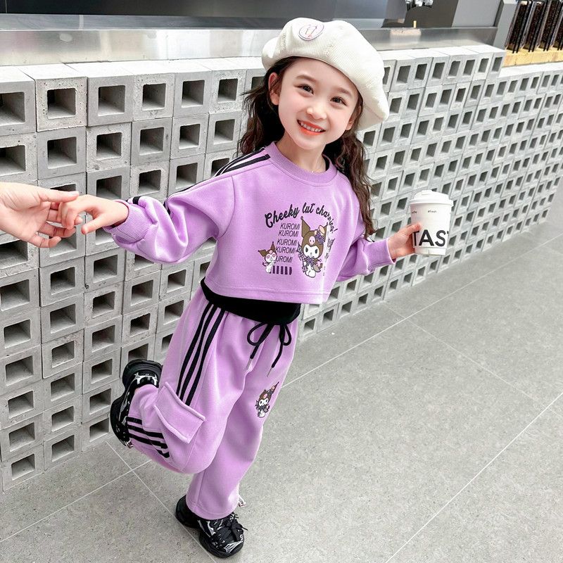 Sanrio Kuromi Cartoon Print Children's Clothing Sets Girls Sweashirt +Sweatpant + Vest 3 Pcs Suit Autumn Kids Tracksuit
