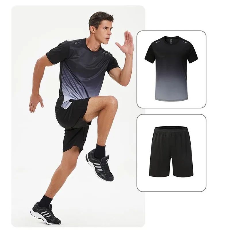 Adult Running Sportswear Ice Silk Quick Drying T-shirt Short Sleeve Uniform Fitness Clothes Tracksuit Gym Sports Outfit Clothing