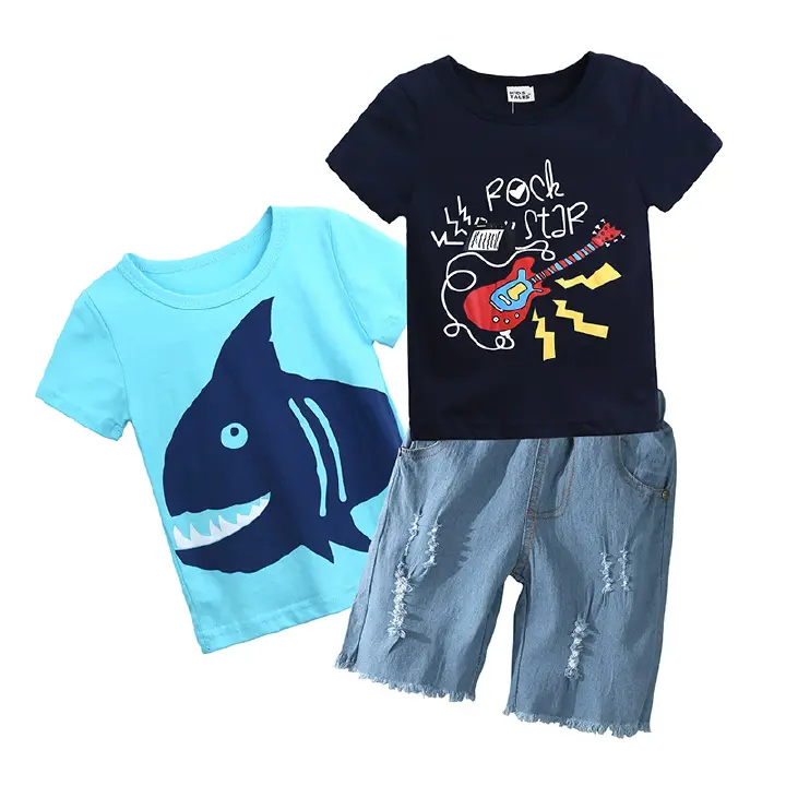 Summer style Boy Clothes Set Kids Clothes Boys Clothing Short-sleeved T-shirt+Denim shorts 3 Pcs Outfit Set Children Suit