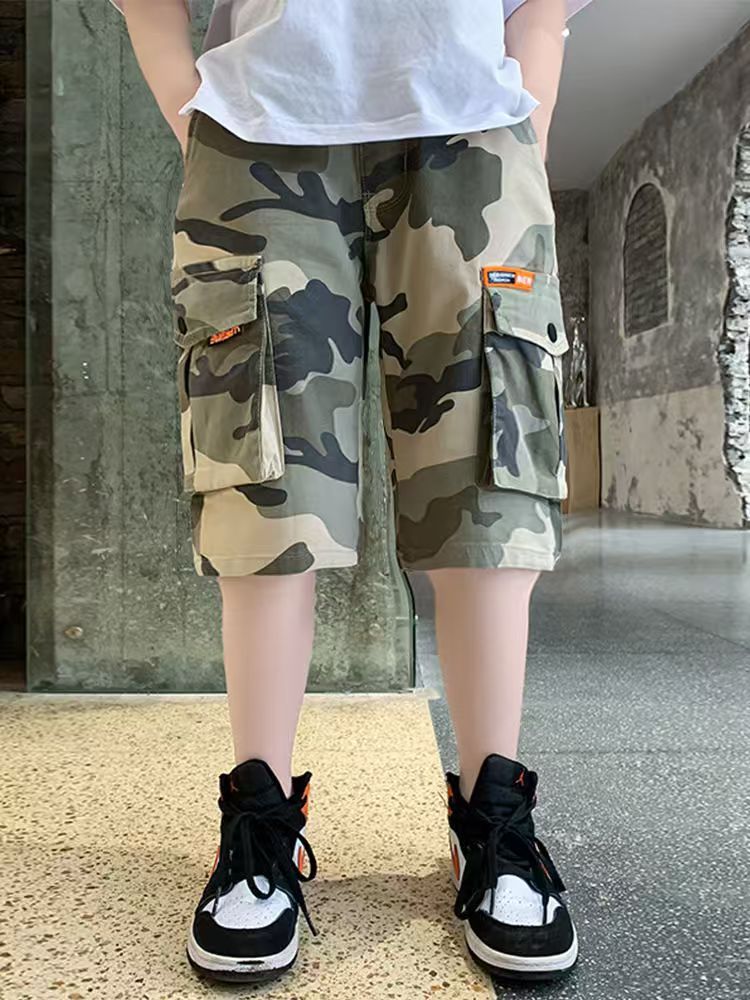 Boys Shorts Summer Teenagers Boys Elastic Waist Cargo Shorts Child Short Pants Calf Length Kids Trousers Trend Pants