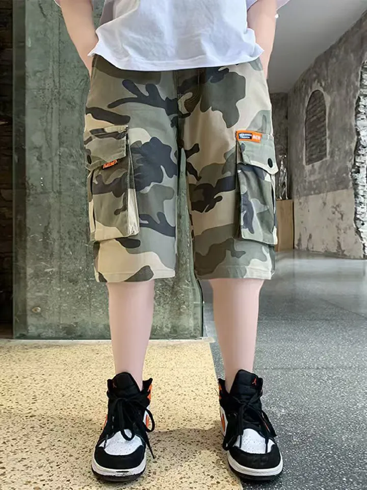 Boys Shorts Summer Teenagers Boys Elastic Waist Cargo Shorts Child Short Pants Calf Length Kids Trousers Trend Pants