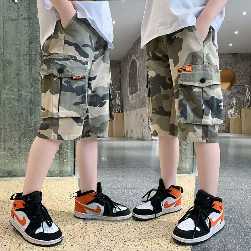 Boys Shorts Summer Teenagers Boys Elastic Waist Cargo Shorts Child Short Pants Calf Length Kids Trousers Trend Pants