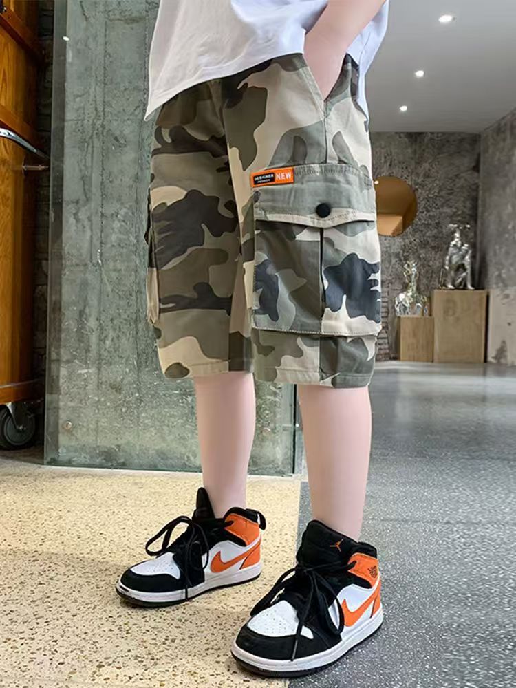 Boys Shorts Summer Teenagers Boys Elastic Waist Cargo Shorts Child Short Pants Calf Length Kids Trousers Trend Pants