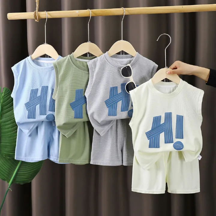 1set Boys' Sleeveless Vest Set for Summer, New Style! Thin Baby Casual Two-Piece Set with Shorts, Children's Clothing