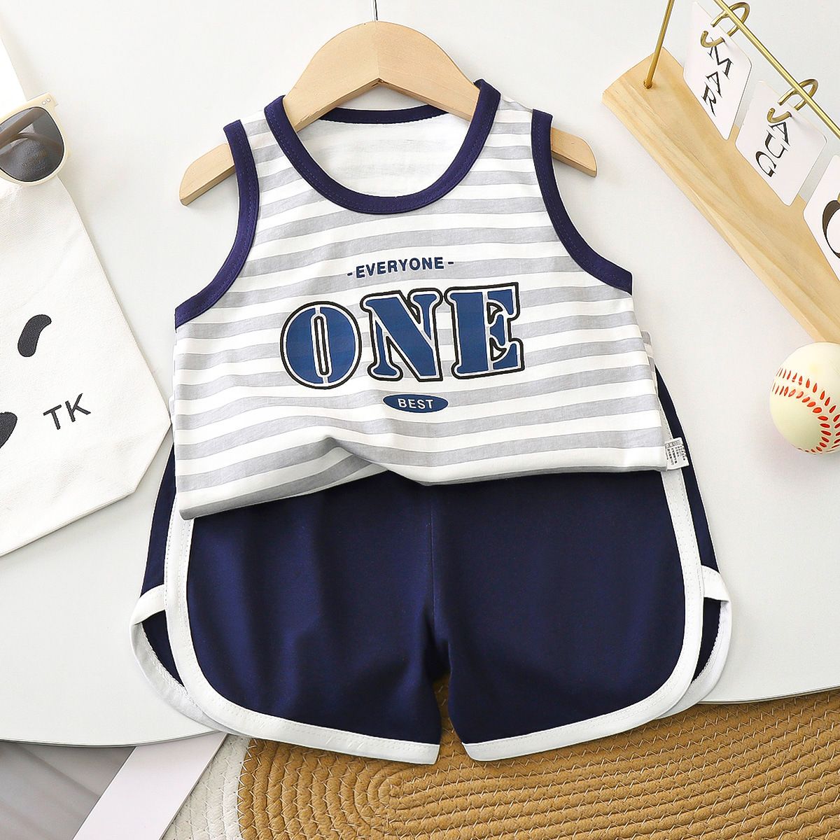 1set Boys' Pure Cotton Class A Sleeveless Vest Set, New Style for Summer! Korean Version, Baby's Breathable Summer Children's Clothing
