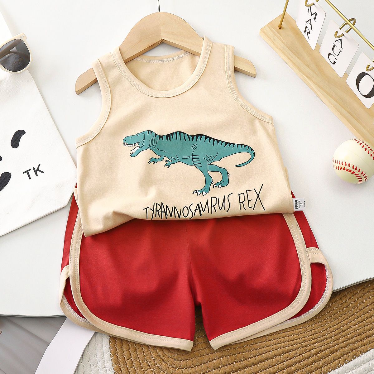 1set Boys' Pure Cotton Class A Sleeveless Vest Set, New Style for Summer! Korean Version, Baby's Breathable Summer Children's Clothing