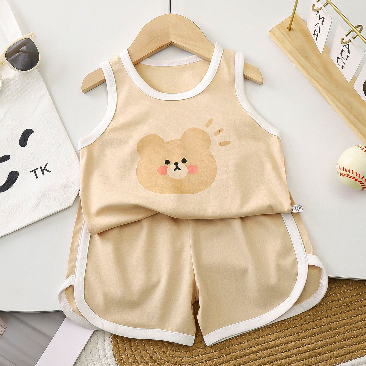 1set Boys' Pure Cotton Class A Sleeveless Vest Set, New Style for Summer! Korean Version, Baby's Breathable Summer Children's Clothing