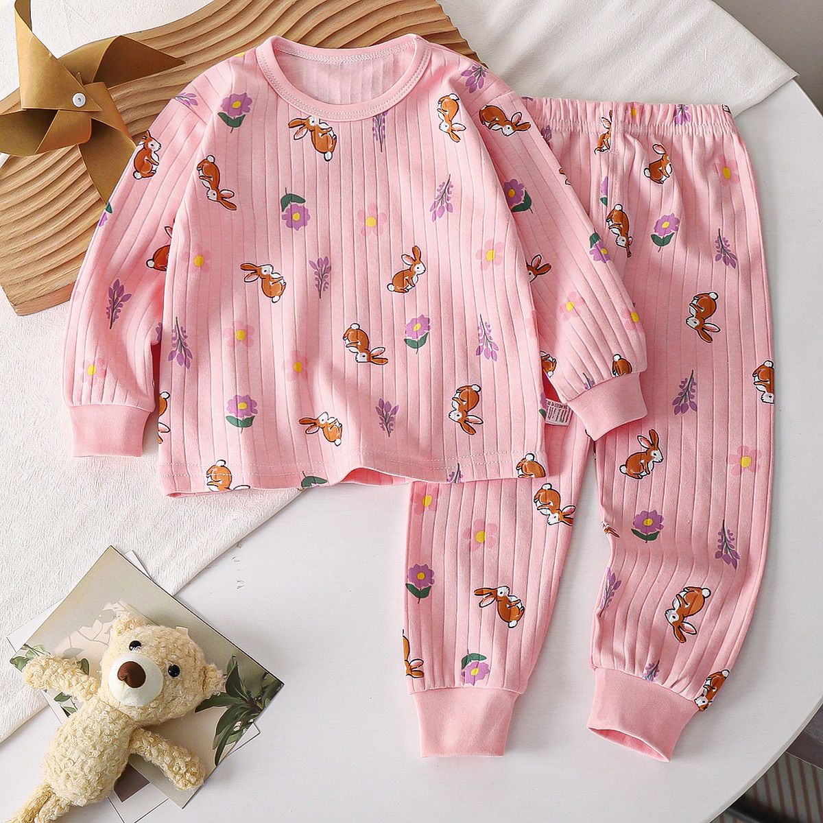 1set Children's Pure Cotton Underwear Set, New Style for Spring! Baby's Homewear for Boys and Pajamas for Girls, Long Underwear for Children's Clothing.