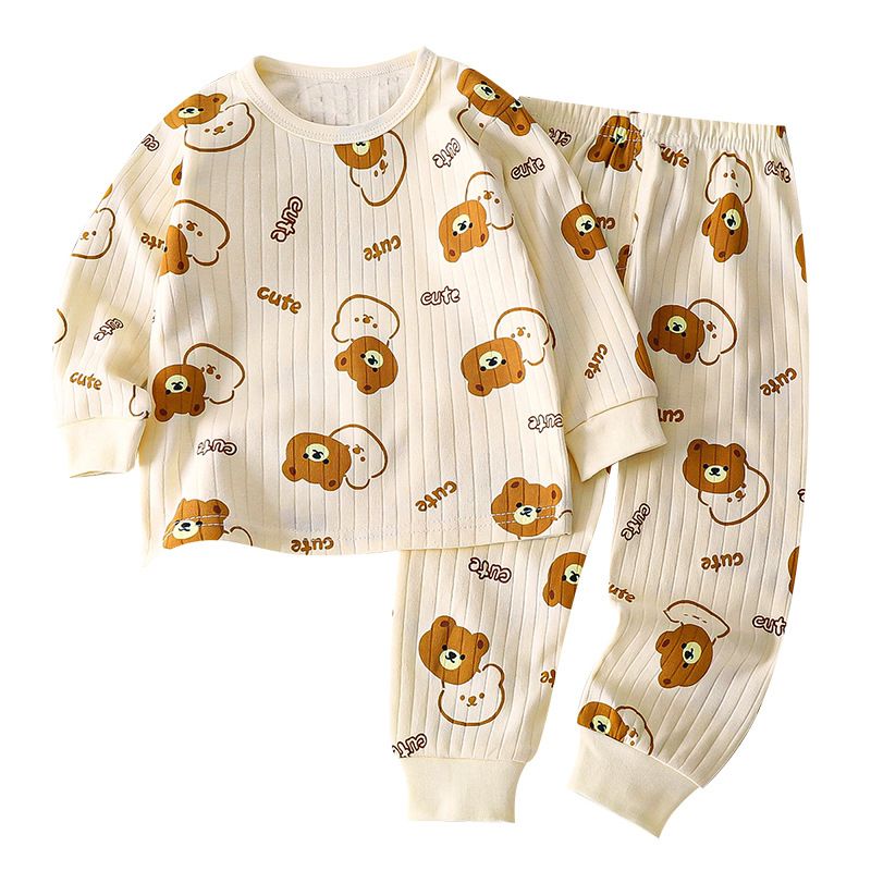 1set Children's Pure Cotton Underwear Set, New Style for Spring! Baby's Homewear for Boys and Pajamas for Girls, Long Underwear for Children's Clothing.
